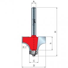 Полукруглая вогнутая фреза с подшипником 16,7 х 12,7 мм, L= 54,9 мм, радиус 2 мм, хвостовик 8 мм