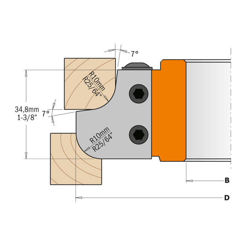 Фреза внутр., внешн. радиус R10 F=40 D=132 насадная (алюм.) смен.ножи HM (кейс) CMT 694.007.40