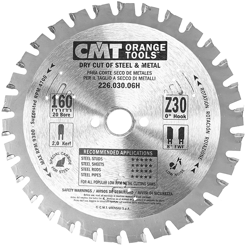 Диск пильный 160x20x2,0/1,6 0° FWF Z=30 4100 об/мин CMT 226.030.06H
