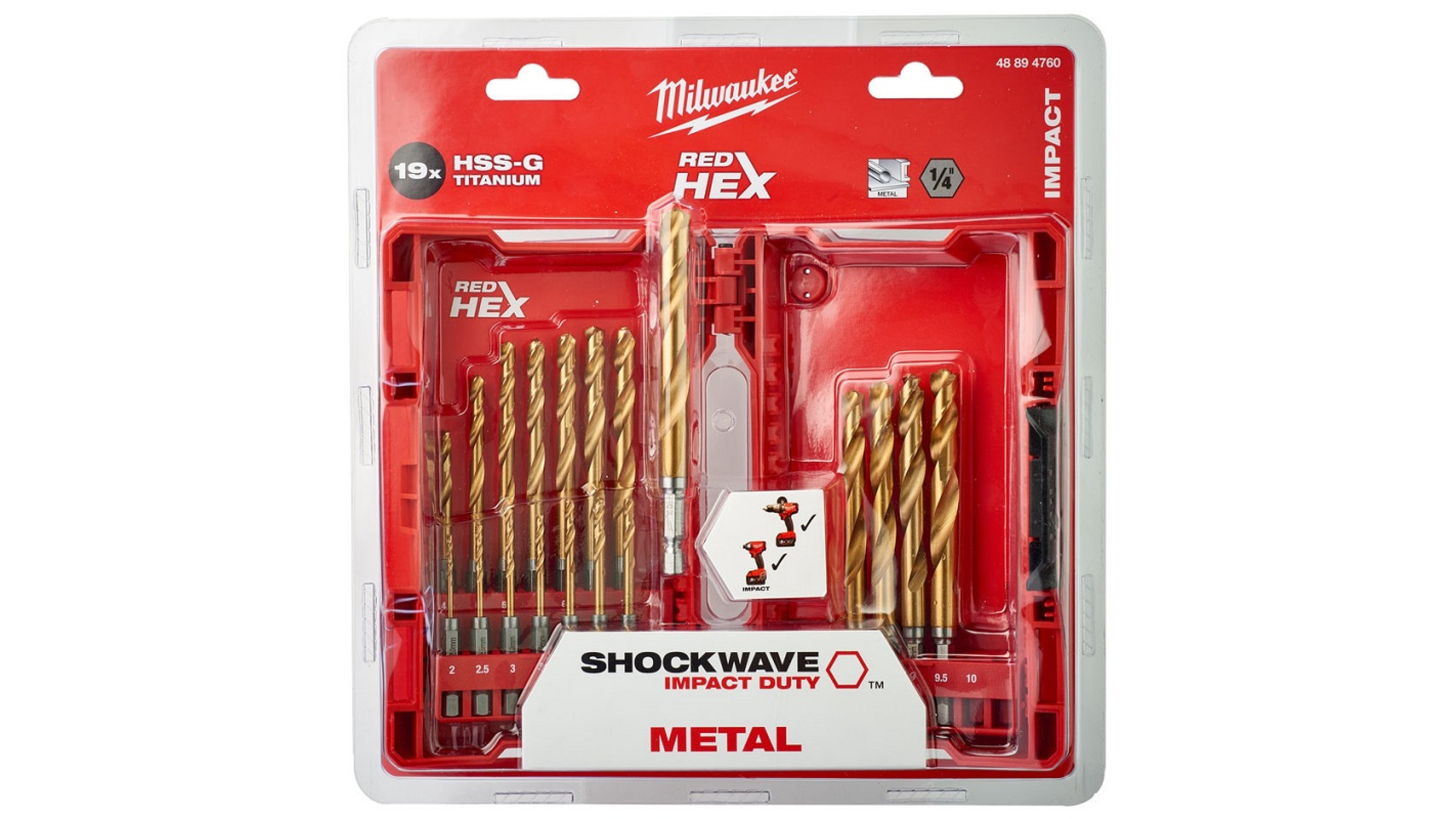 Набор сверл по металлу Milwaukee shockwave HSS-G TIN RED HEX