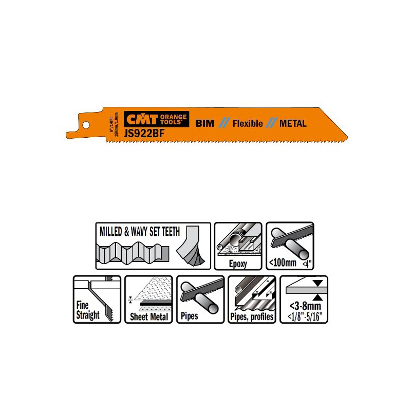 Пилки сабельные 5 штук  для  металла (BIM) 150x1,8x14TPI CMT JS922BF-5