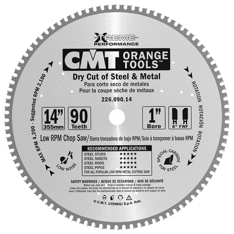 Диск пильный 355x25,4x2,2/1,8 0° 8° FWF Z=90 1600 об/мин CMT 226.090.14