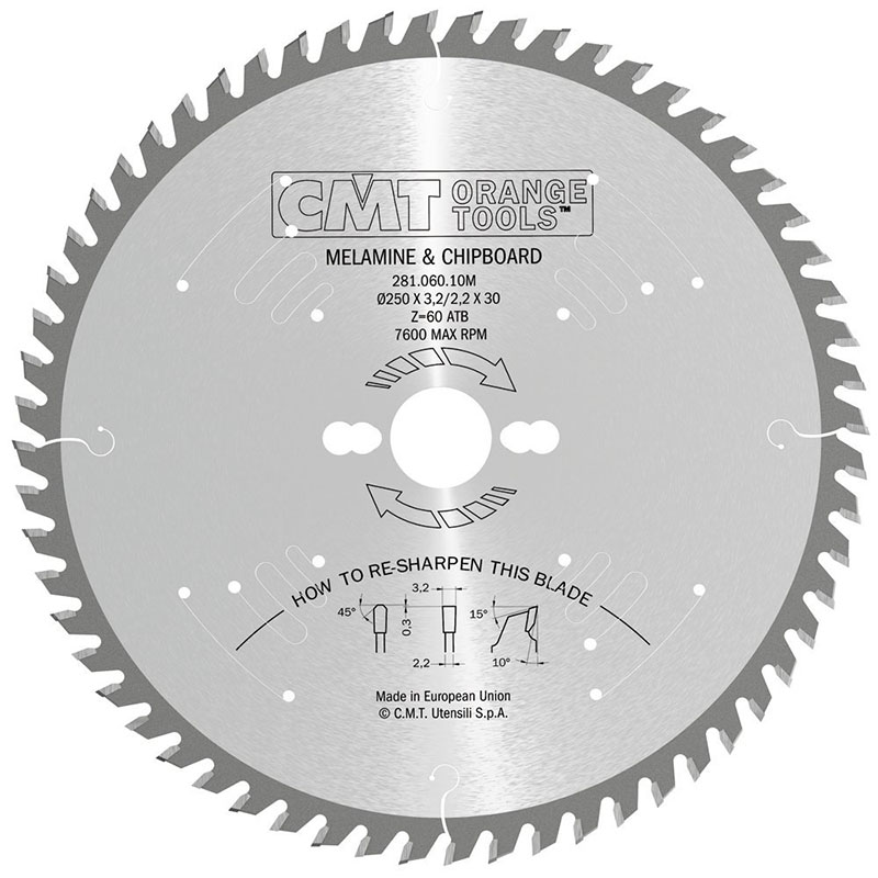 Диск пильный 250x30x3,2/2,2 10º TCG Z=60 CMT 281.060.10M