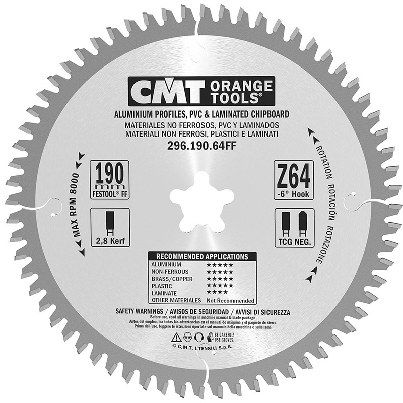 Диск пильный 190x20 (Festool® FF)x2,8/2,2 -6° TCG Z=64 CMT 296.190.64FF