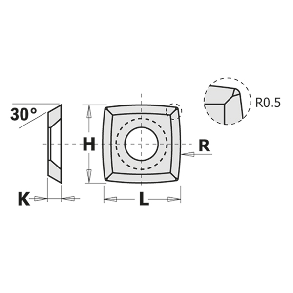 нож твердосплавный 15x15x2.5mm R115+0.5 HW-K1920 CMT 790.152.12
