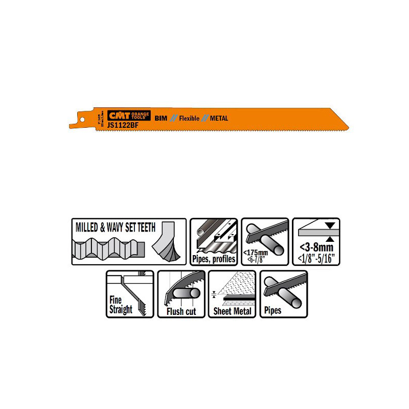Пилки сабельные 20 штук  для  металла (BIM) 225x1,8x14TPI CMT JS1122BF-20