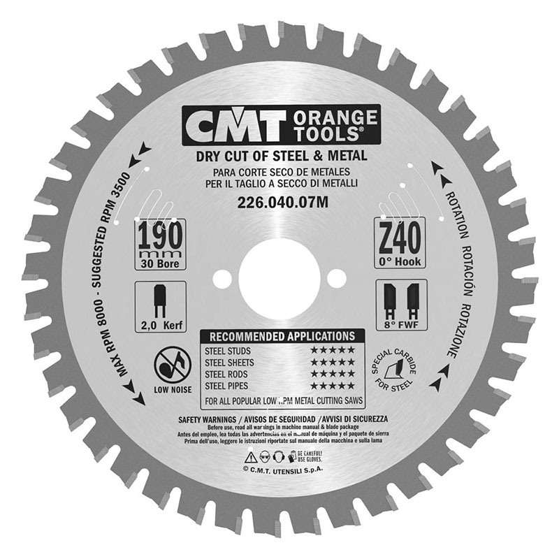 Диск пильный 190x30x2,0/1,6 0° FWF Z=40 3500 об/мин CMT 226.040.07M