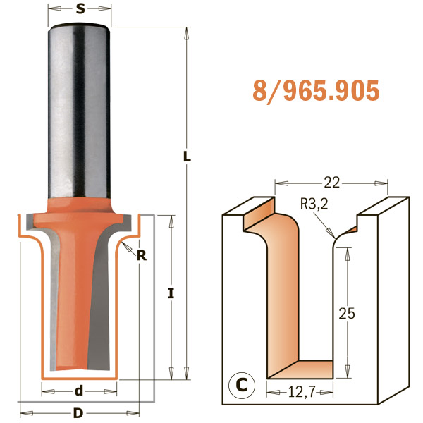 Фреза концевая CMT радиусная D=19,1 I=13,0 S=1/2 ; R=6,35  865.903.11