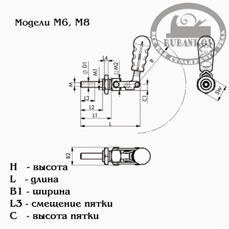 Прижим (упор) Piher Toggle Clamp Push-Pull, M8