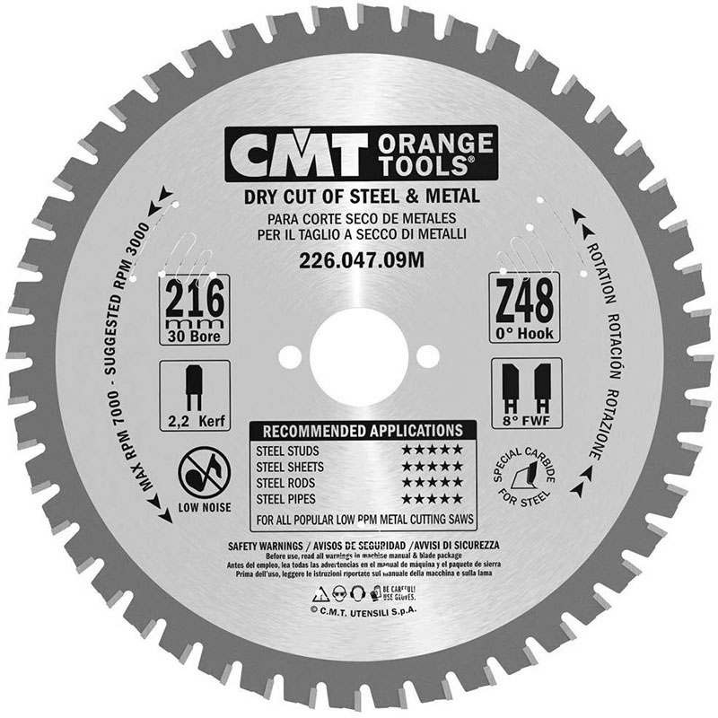 Диск пильный 216x30x2,2/1,8 0° FWF Z=48 3000 об/мин CMT 226.047.09M