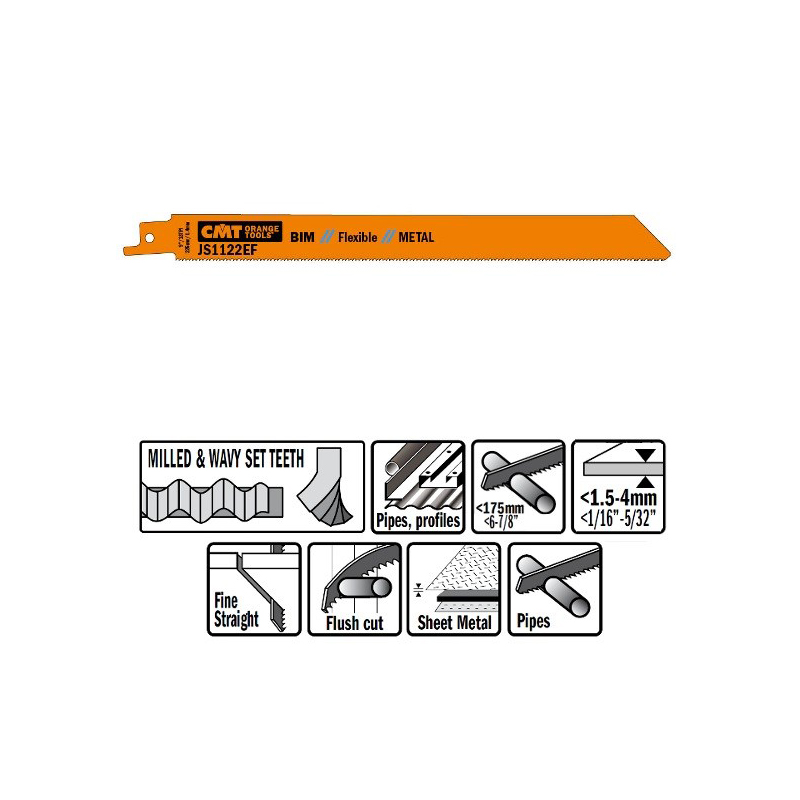 Пилки сабельные 20 штук  для  металла (BIM) 225x1,4x18TPI CMT JS1122EF-20