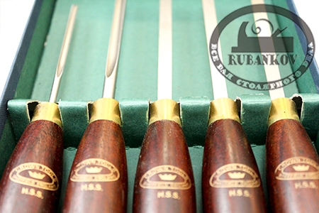 Резцы токарные Crown HSS Miniature, 250мм, рукояти - розовое дерево 158мм, 5шт