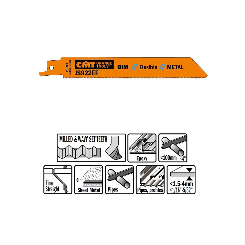 Пилки сабельные 20 штук  для  металла (BIM) 150x1,4x18TPI CMT JS922EF-20