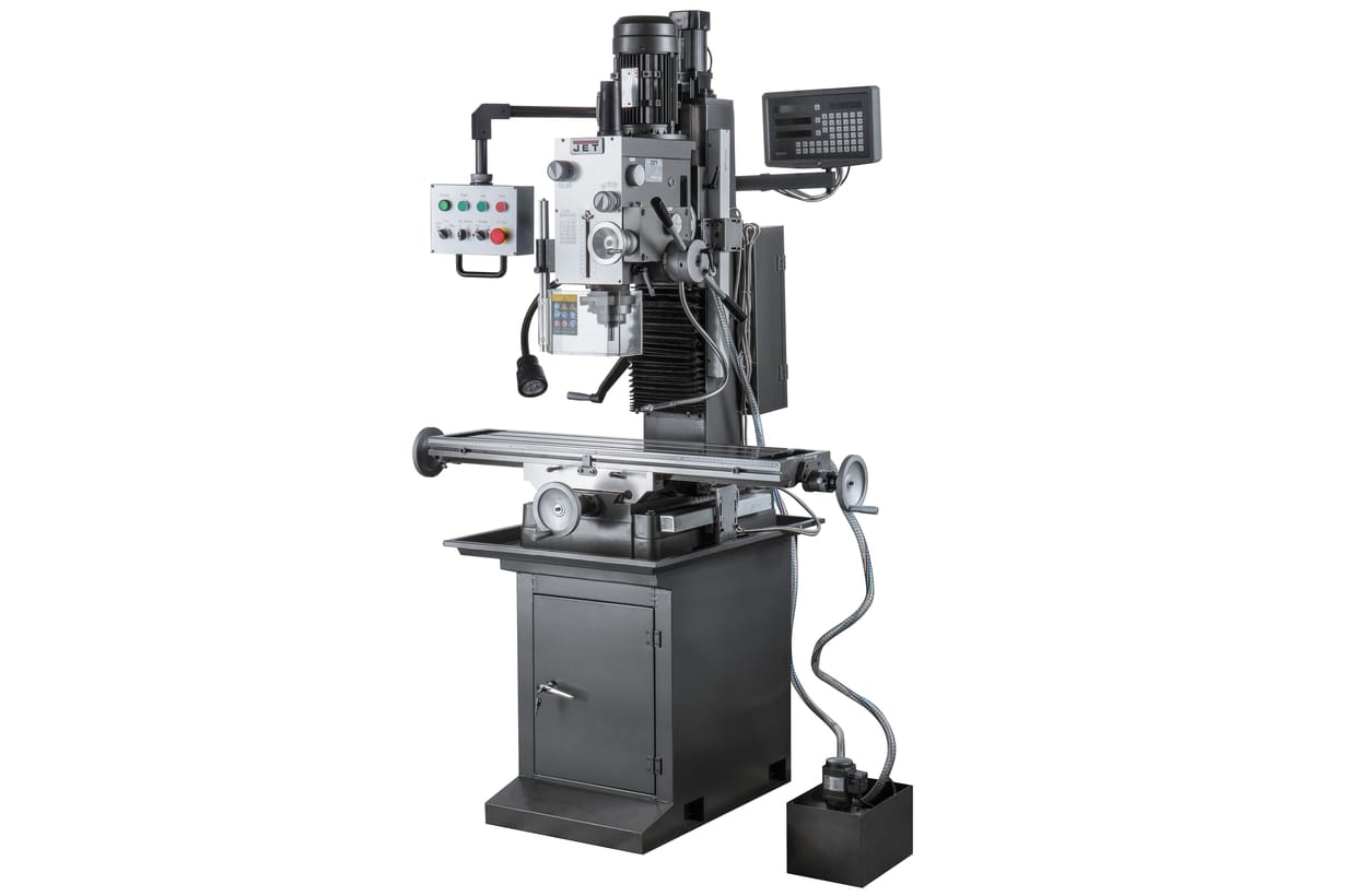 Редукторный фрезерно-сверлильный станок JET JMD-50LPFD с автоматической подачей пиноли шпинделя, механизированным приводом по оси Z и УЦИ