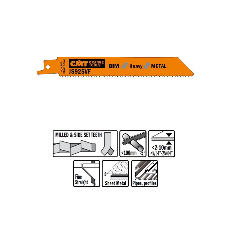Пилки сабельные 25 штук для металла  (BIM) 150x1,8-2,6x10-14TPI CMT JS925VF-5