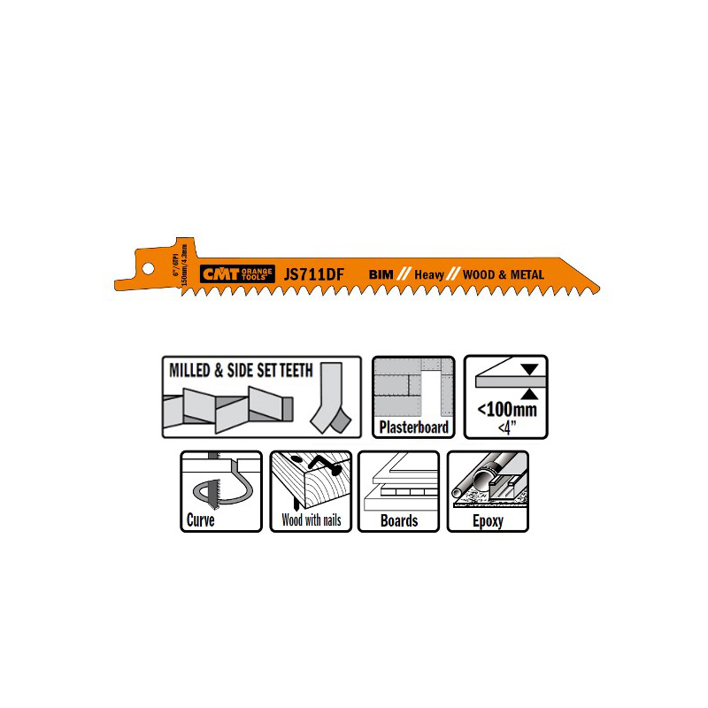 Пилки сабельные 5 штук  для  дерева и металла(BIM) 150x4,3x6TPI CMT JS711DF-5