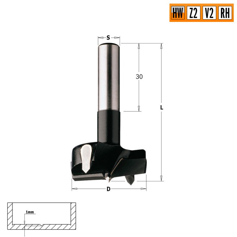 Сверло чашечное HW 35xx60 Z=2+2 S=8 RH CMT 392.350.11