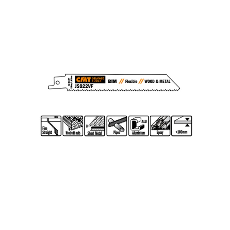 Пилки сабельные 5 штук  для  дерева и металла(BIM) 150x1,8-2,6x10-14TPI CMT JS922VF-5