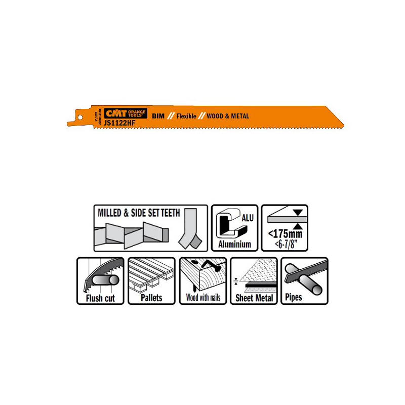 Пилки сабельные 20 штук  для  дерева и металла(BIM) 225x2,5x10TPI CMT JS1122HF-20