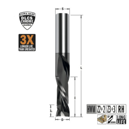 Фреза спиральная монолитная с покрытием DLCP 12x42x90 Z=2+2 S=12 RH CMT 190.120.41