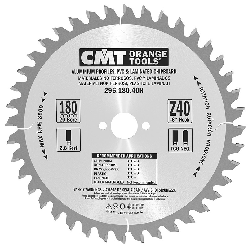 Диск пильный 180x20x2,8/2,2 -6° TCG Z=40 CMT 296.180.40H