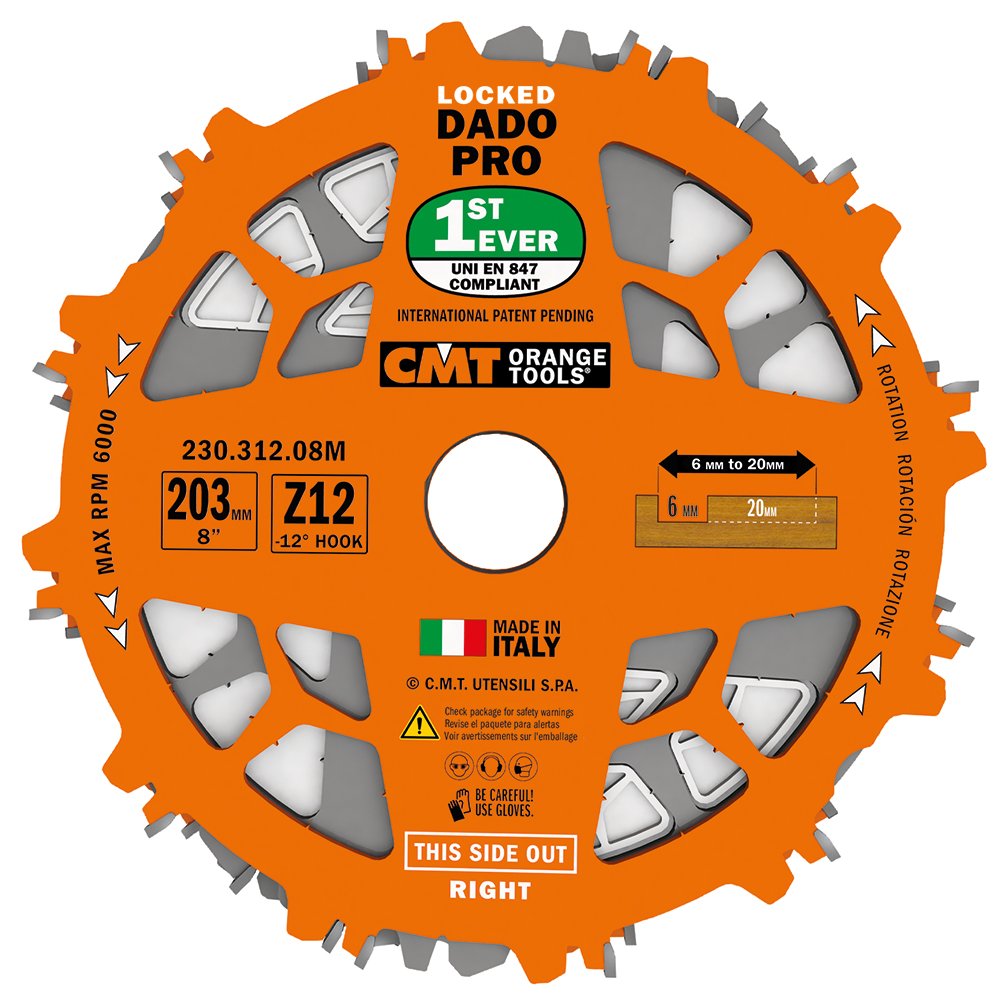 Пильный диск ДАДО 203x30x6-20 z=12 a=12  СМТ DADO CMT 230.312.08M