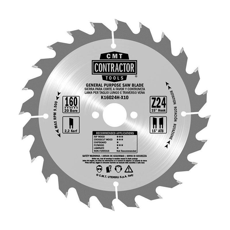 Диск пильный 160x2.2/1.4x20 Z24 ATB (без инд. упаковки) CMT K16024H-X10