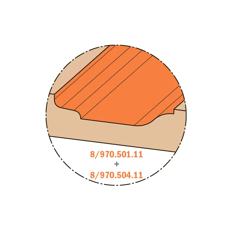 Применяя фрезы СМТ 870.501.11 / 970.501.11 и 870.504.11 / 970.504.11 в комбинации, можно создавать сложные и произвольные декоративные профили