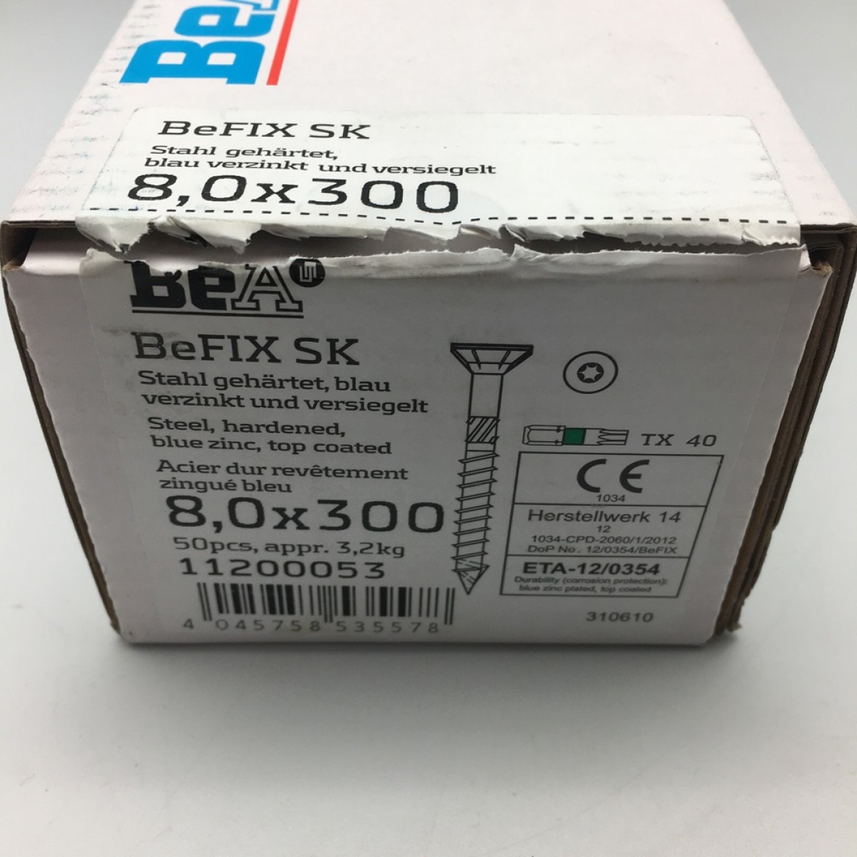 Конструкционный саморез с потайной головкой BeA BeFIX 8,0х300 TX40 (50 шт)