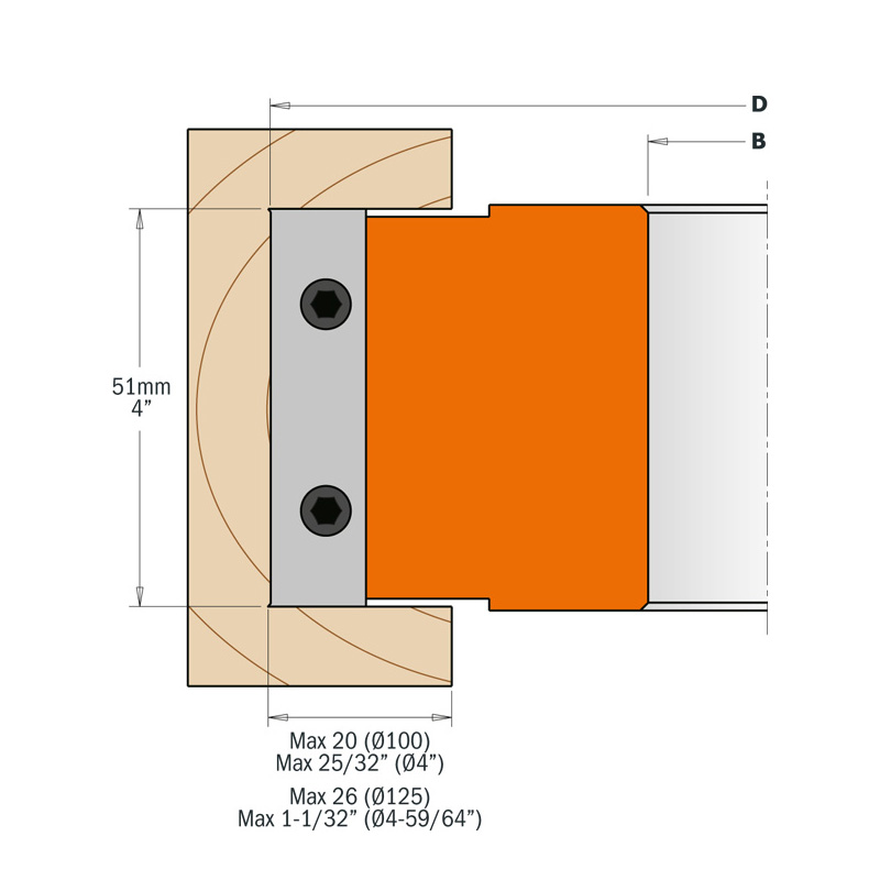 Фреза четвертная F=31,75 D=100x50 насадная (алюм.) смен.ножи HM (кейс) CMT 694.100.31